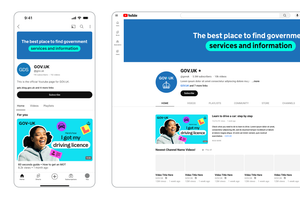 Screenshots of GOV.UK's YouTube account on mobile and on desktop.