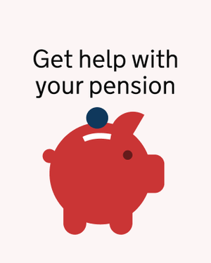 Teaser image saying "Get help with your pension" alongside a graphic of a circular-shaped piggy bank.