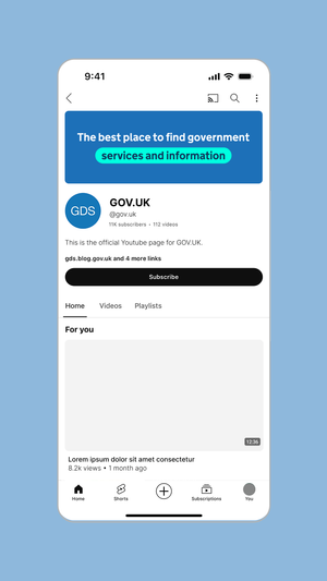 Screenshot of YouTube profile on mobile, showing Primary blue and Accent teal used in the banner image.