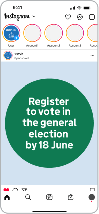 Instagram post with image saying "Register to vote" inside a green circle.