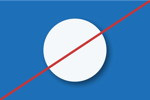 Crossed out graphic of a circle with drop shadow.