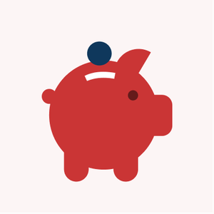 A graphic of a piggy bank showing a coin that resembles the dot.